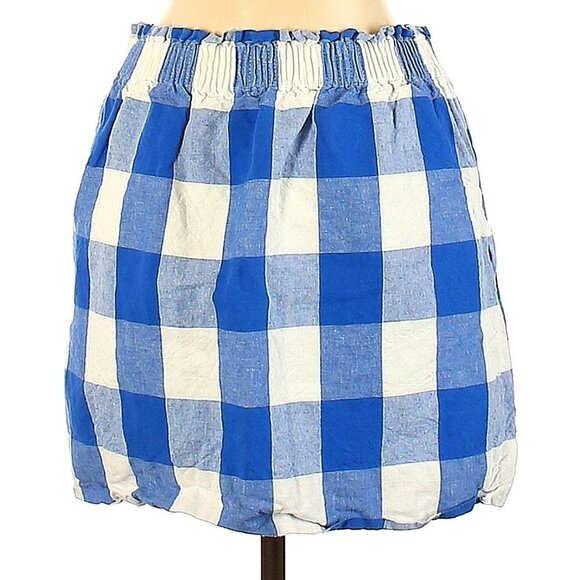 J.Crew Women's Blue Plaid Flannel Casual Cotton Linen Mini Skirt, Sz 6 - Picture 1 of 3